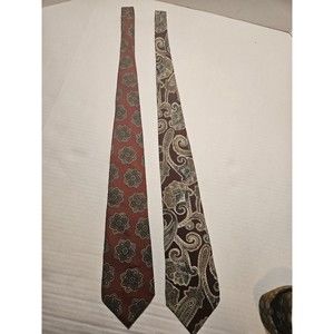 Set Of 2 Vintage Lucarelli Mens Long Necktie Red Maroon Floral Pure Silk Necktie